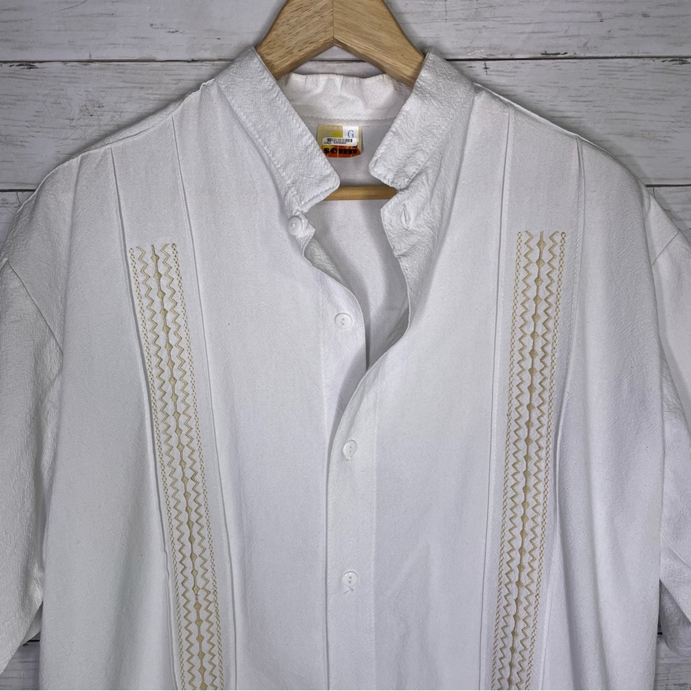 Somi White Embroidered Cotton Short Sleeve Button Up Shirt Size Large